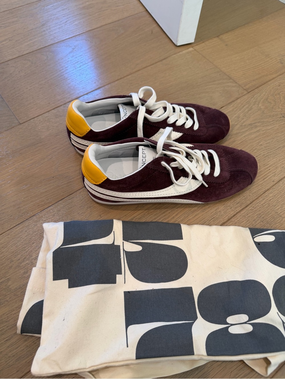 Concept Suede Low-Top Sneakers in Burgundy with Yellow Accent